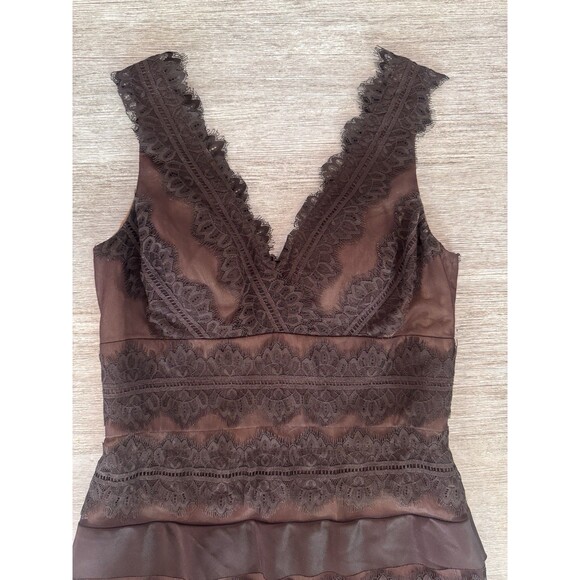 JS Collections Brown Lace Satin Gown Size 4 Sleeveless Formal Evening Dress - Picture 3 of 13